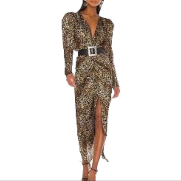Ronny Kobo Anthropologie Astrid Sm Leopard Print Brown Black Ruched Sheath Midi - Picture 6 of 16